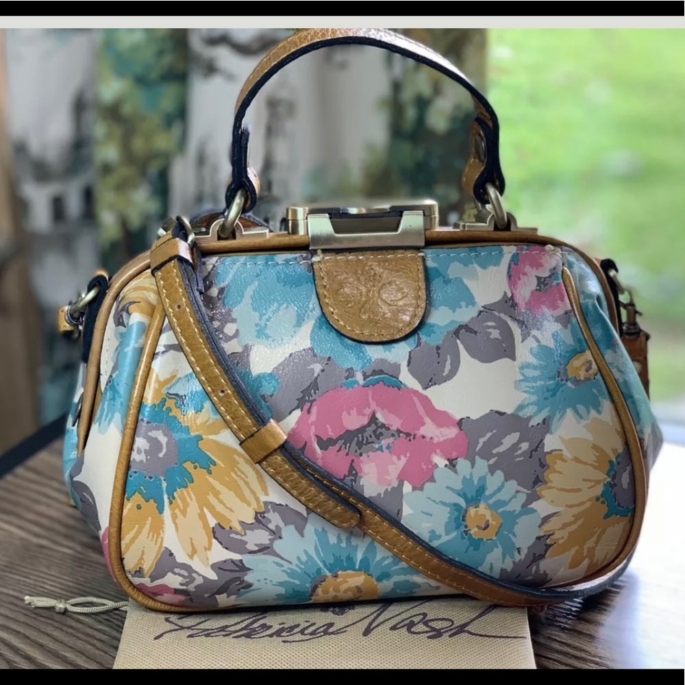 Patricia Nash Antica Leather Frame Handbag Crossbody Satchel First Bloom NWT